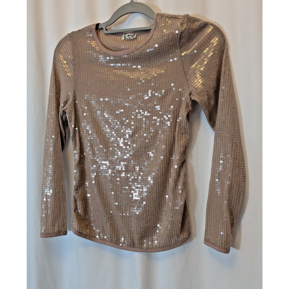 Free People NWT Small light tan sequin top msrp $29.95 - Picture 1 of 10